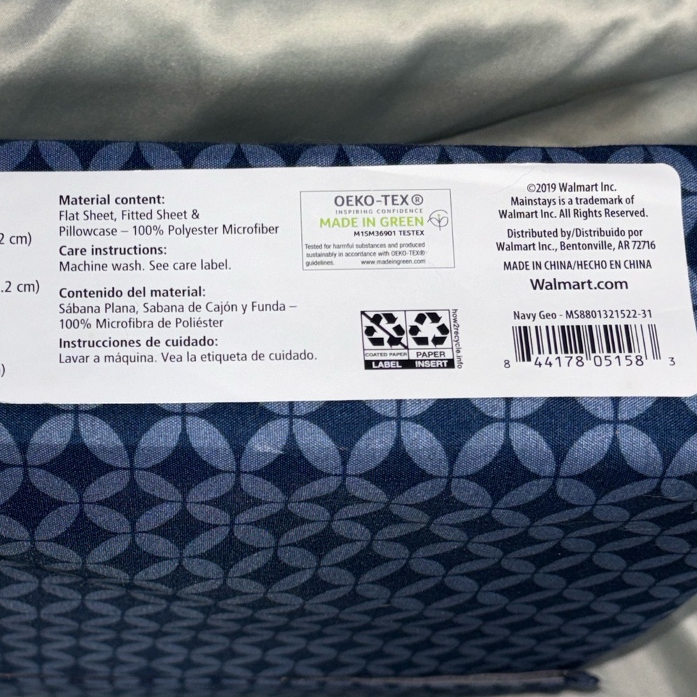 Mainstays Geometric Navy Microfiber Sheet Set - Picture 5 of 5